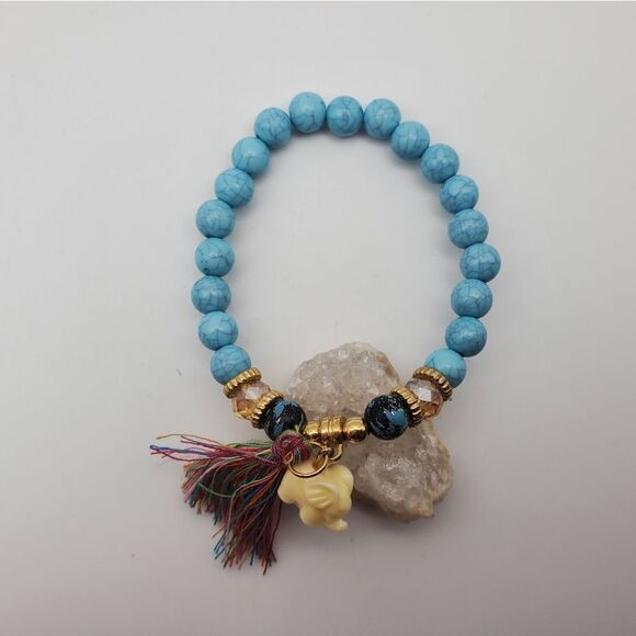 Turqoiuse festive tassel elephant bracelet B1523 - Picture 4 of 4